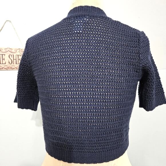 Vicki Wayne Navy Blue Cropped Cocoon Knit Open Shrug Cardigan Size Small - Picture 4 of 10